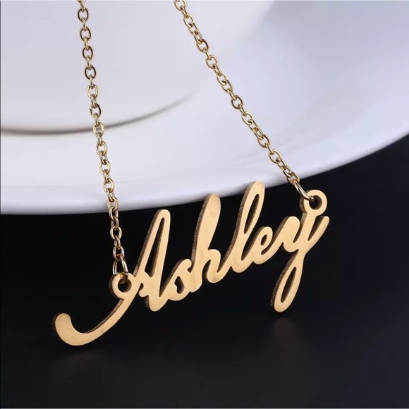 # 100. Custom "ASHLEY" NAMEPLATE NECKLACE Gold Plated - Picture 1 of 5